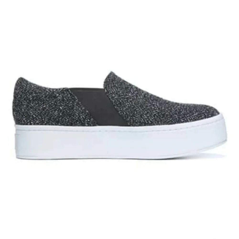 $225 Vince Warren Platform Sneakers 8 Gray Tweed Round Toe Notched Vamp Slip On - Picture 5 of 15